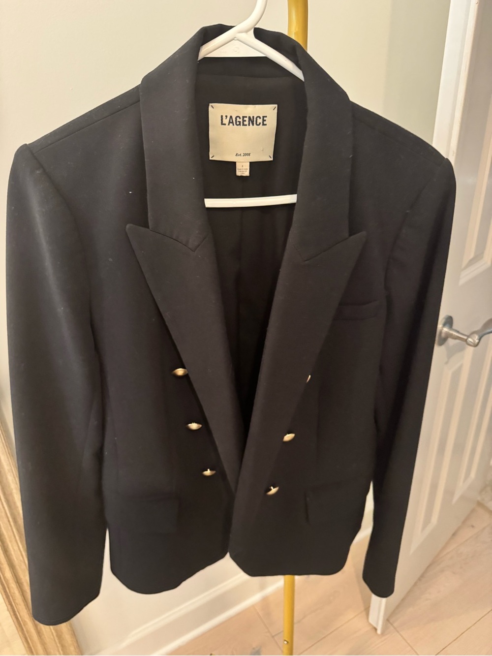 L'AGENCE Black Double-Breasted Blazer with Gold Buttons